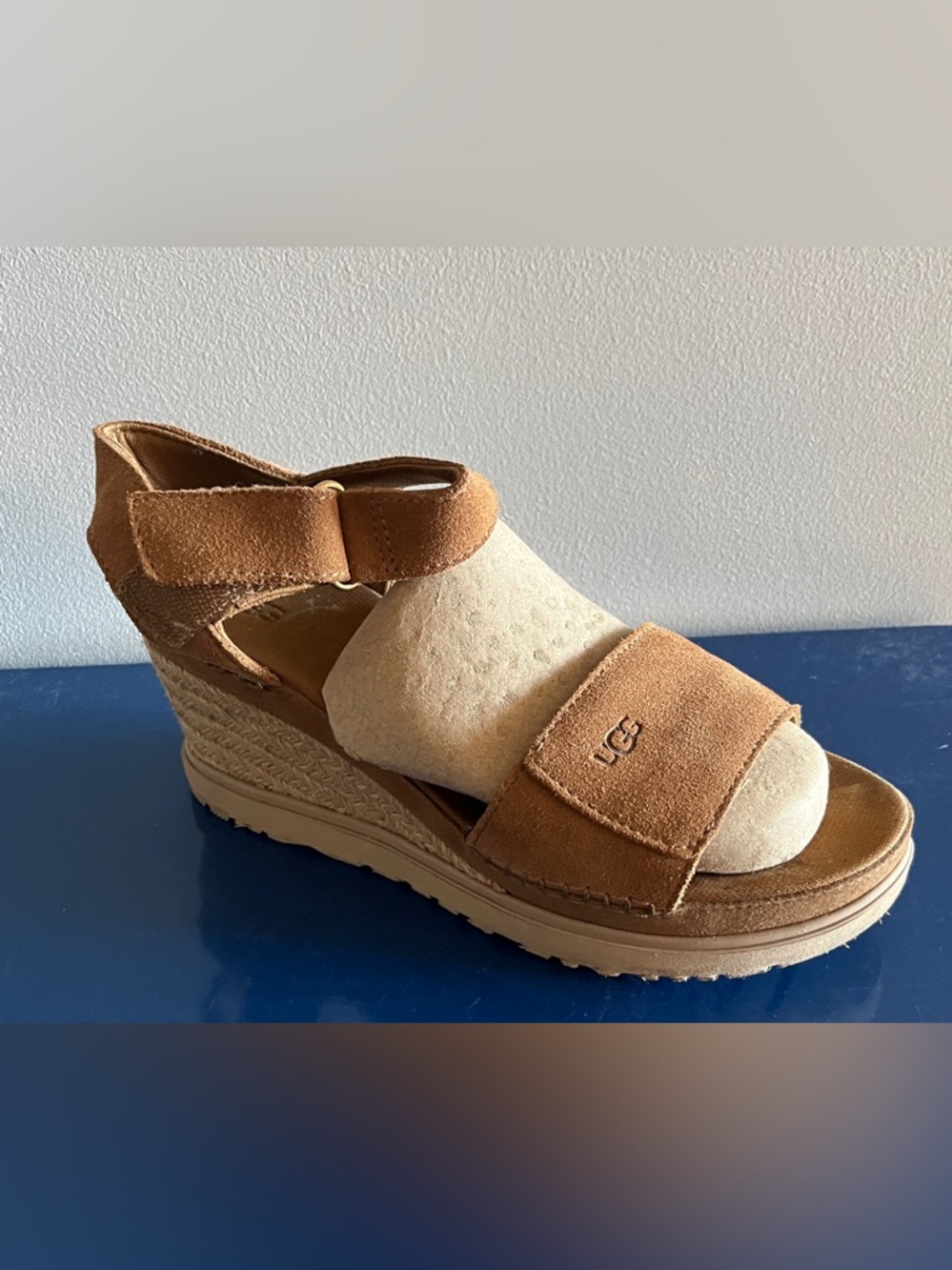 UGG Strap Wedge Sandals in Chestnut suede size 9